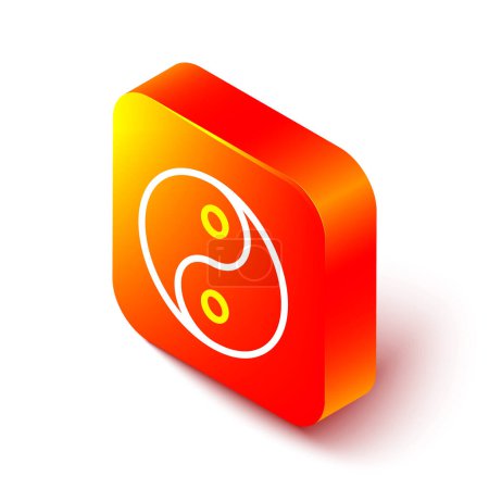 Ilustración de Línea isométrica Yin Yang símbolo de armonía y equilibrio icono aislado sobre fondo blanco. Botón cuadrado naranja. Vector - Imagen libre de derechos