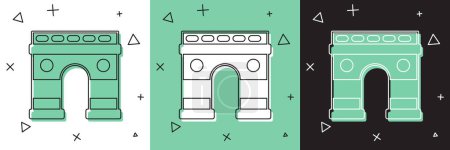 Illustration for Set Triumphal Arch icon isolated on white and green, black background. Landmark of Paris, France.  Vector - Royalty Free Image