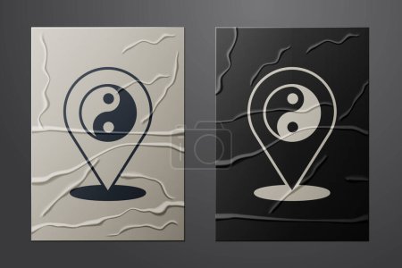 Ilustración de White Yin Yang símbolo de armonía y equilibrio icono aislado en el fondo de papel arrugado. Estilo de arte de papel. Vector - Imagen libre de derechos