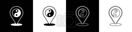 Ilustración de Conjunto Yin Yang símbolo de armonía y equilibrio icono aislado sobre fondo blanco y negro. Vector - Imagen libre de derechos