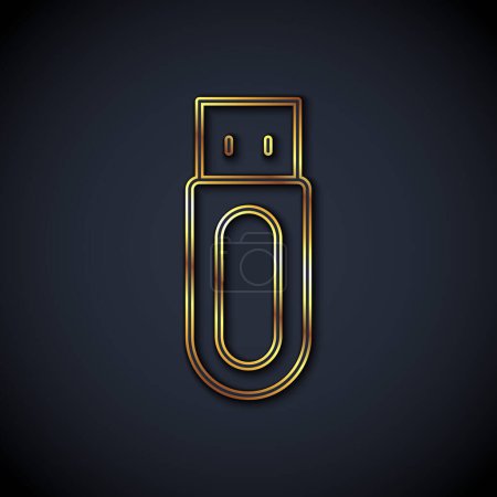 Téléchargez les illustrations : Gold line USB flash drive icon isolated on black background.  Vector - en licence libre de droit