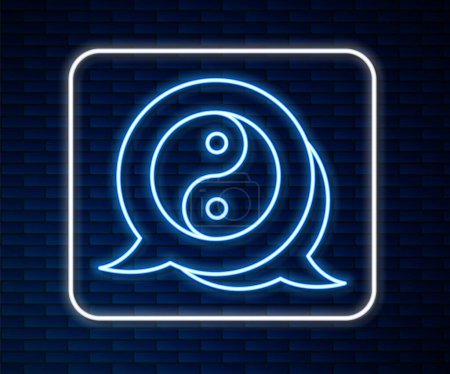 Ilustración de Brillante línea de neón Yin Yang símbolo de armonía y equilibrio icono aislado en el fondo de la pared de ladrillo. Vector - Imagen libre de derechos