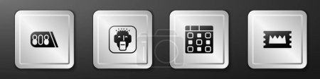 Illustration for Set Drum machine music, Rapper,  and Concert ticket icon. Silver square button. Vector - Royalty Free Image