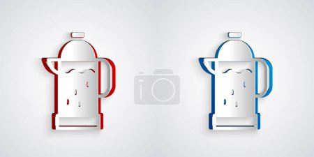 Illustration for Paper cut French press icon isolated on grey background. Paper art style. Vector - Royalty Free Image