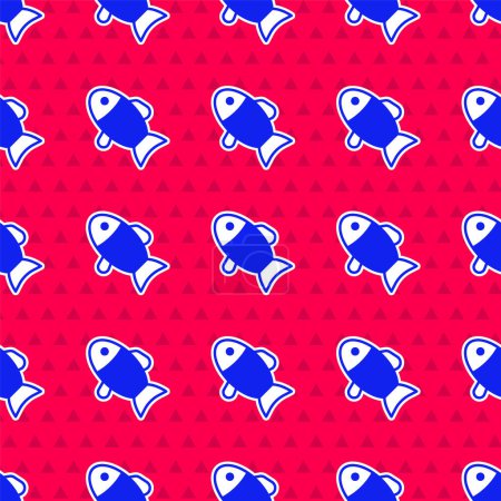 Blue Fish icon isolated seamless pattern on red background.  Vector
