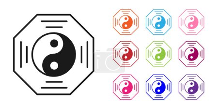 Téléchargez les illustrations : Yin Yang noir symbole d'harmonie et icône d'équilibre isolé sur fond blanc. Définir des icônes colorées. Vecteur - en licence libre de droit