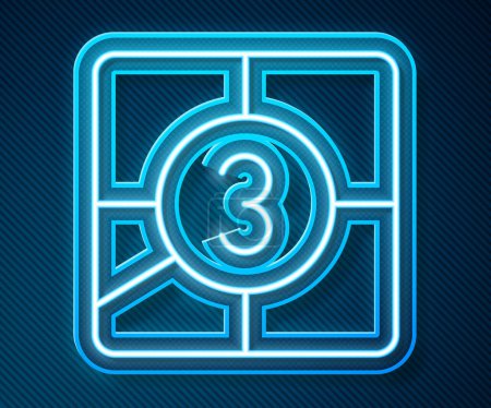 Illustration for Glowing neon line Old film movie countdown frame icon isolated on blue background. Vintage retro cinema timer count.  Vector. - Royalty Free Image