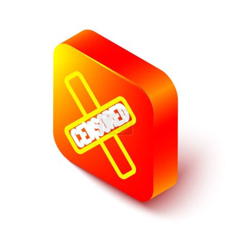 Isometrische Linie Zensiertes Stempelsymbol isoliert auf weißem Hintergrund. Orangefarbene quadratische Taste. Vektor