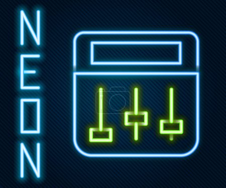 Illustration for Glowing neon line Drum machine music producer equipment icon isolated on black background. Colorful outline concept. Vector - Royalty Free Image