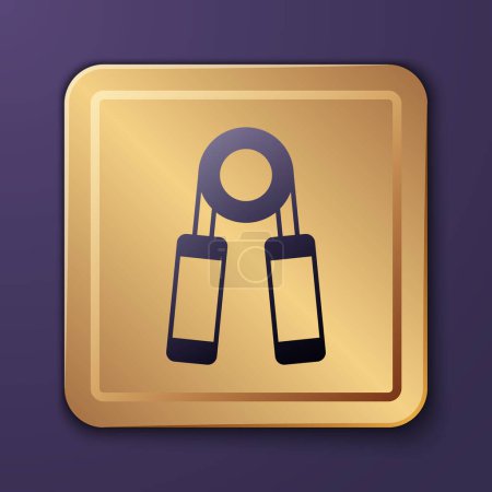 Purple Sport expander icon isolated on purple background. Sport equipment. Gold square button. Vector.