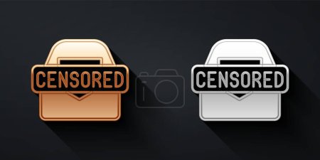 Gold and silver Censored stamp icon isolated on black background. Long shadow style. Vector.