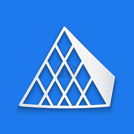 Illustration for Paper cut Louvre glass pyramid icon isolated on blue background. Louvre museum. Paper art style. Vector - Royalty Free Image