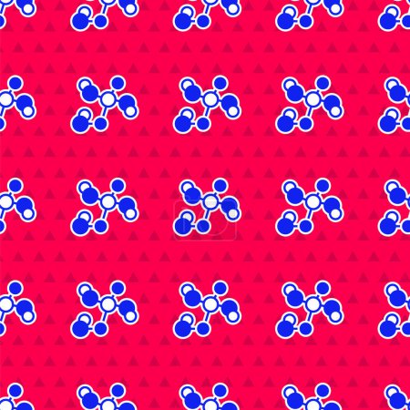 Ilustración de Icono de fórmula química azul aislado patrón sin costura sobre fondo rojo. hexágono abstracto para la innovación medicina, salud, investigación y ciencia. Vector - Imagen libre de derechos