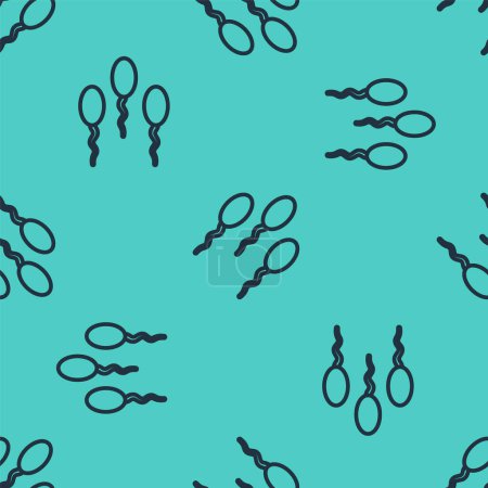 Black line Sperm icon isolated seamless pattern on green background.  Vector