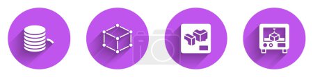 Illustration for Set Filament for 3D printer, Isometric cube,  and  icon with long shadow. Vector - Royalty Free Image