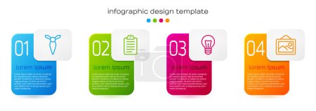 Set line Tie, To do list or planning, Light bulb and Picture landscape. Business infographic template. Vector