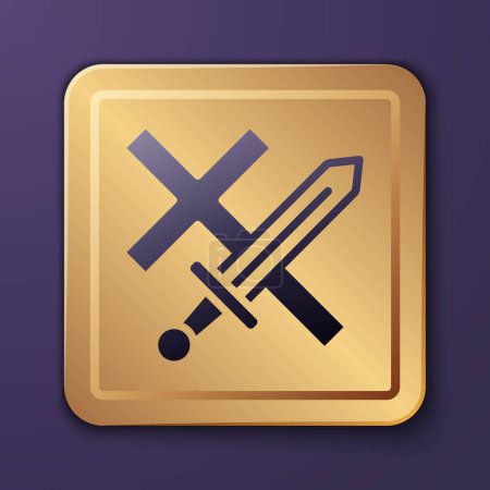 Illustration for Purple Crusade icon isolated on purple background. Gold square button. Vector. - Royalty Free Image