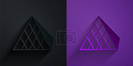 Illustration for Paper cut Louvre glass pyramid icon isolated on black on purple background. Louvre museum. Paper art style. Vector - Royalty Free Image