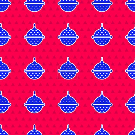 Téléchargez les illustrations : Filtre à thé Blue Ball icône isolée motif sans couture sur fond rouge. Vecteur - en licence libre de droit