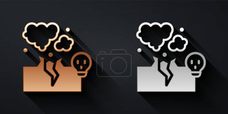 Gold and silver Poisonous cloud of gas or smoke icon isolated on black background. Stink bad smell, smoke or poison gases, chemical toxic vapour. Long shadow style. Vector