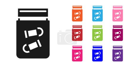 Black Evidence bag with bullet icon isolated on white background. Set icons colorful. Vector