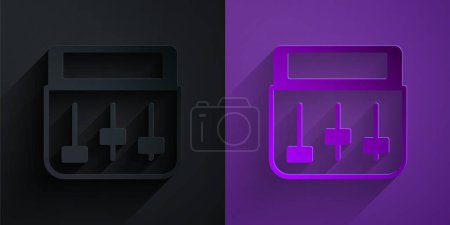 Illustration for Paper cut Drum machine music producer equipment icon isolated on black on purple background. Paper art style. Vector - Royalty Free Image