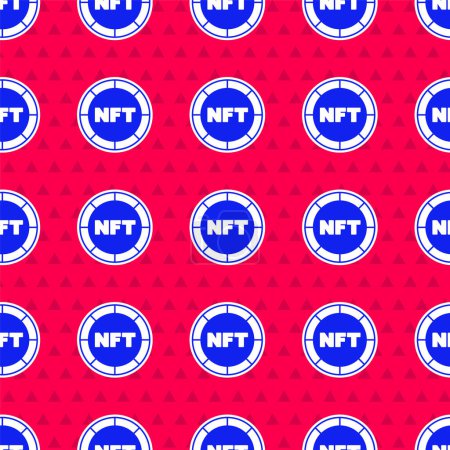Bleu NFT Icône d'art cryptographique numérique isolé motif sans couture sur fond rouge. Jeton non fongible. Vecteur