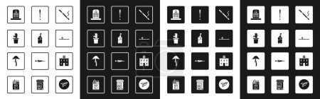 Set Cigarette, Bong for smoking marijuana, Cactus peyote pot, Tombstone with RIP written, Opium pipe, Pipette, Medical hospital building and Psilocybin mushroom icon. Vector