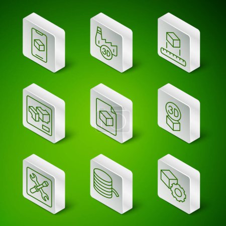 Illustration for Set line Isometric cube, Filament for 3D printer, software, file, Printing house industry, setting and  icon. Vector - Royalty Free Image