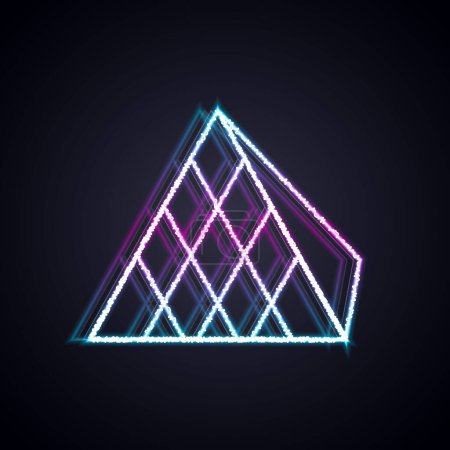 Glowing neon line Louvre glass pyramid icon isolated on black background. Louvre museum.  Vector