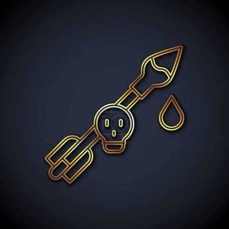 Illustration for Gold line Poison on the arrow icon isolated on black background. Poisoned arrow.  Vector - Royalty Free Image