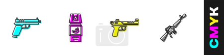 Set Pistolet ou pistolet, spray au poivre, aigle du désert et icône de fusil M16A1. Vecteur.