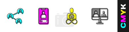 Set BFF or best friends forever, Incoming call on mobile, Friends and Video chat conference icon. Vector