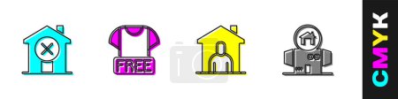 Set No house, Clothes donation, Shelter for homeless and Homeless cardboard icon. Vector