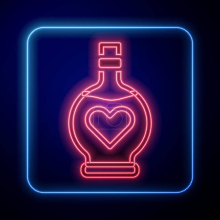 Leuchtende Neonflasche mit Liebestrank-Symbol isoliert auf schwarzem Hintergrund. Valentinstag-Symbol. Vektor.