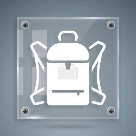 Ilustración de Icono de mochila de senderismo blanco aislado sobre fondo gris. Camping y montaña explorando mochila. Paneles cuadrados de vidrio. Vector - Imagen libre de derechos