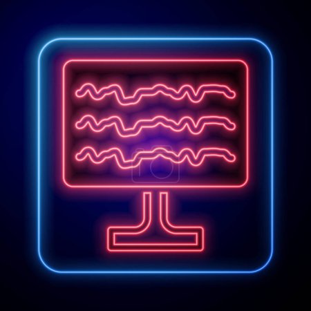 Leuchtendes Neon-Enzephalogramm-Symbol isoliert auf schwarzem Hintergrund. Elektrische Aktivität. Vektor
