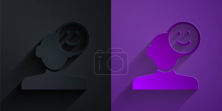 Paper cut Good mood icon isolated on black on purple background. Paper art style. Vector