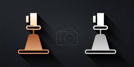 Illustration for Gold and silver Tacheometer, theodolite icon isolated on black background. Geological survey, engineering equipment for measurement and research. Long shadow style. Vector - Royalty Free Image
