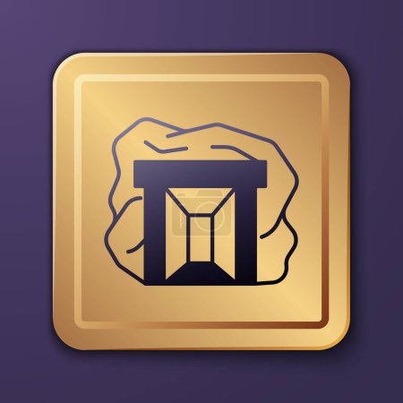 Purple Gold mine icon isolated on purple background. Gold square button. Vector