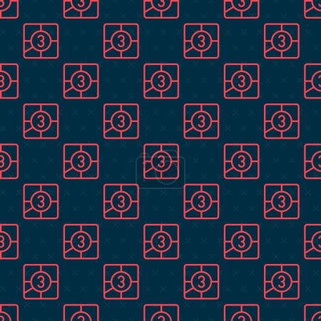 Illustration for Red line Old film movie countdown frame icon isolated seamless pattern on black background. Vintage retro cinema timer count.  Vector. - Royalty Free Image