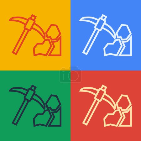 Pop art line Gold mining icon isolated on color background.  Vector
