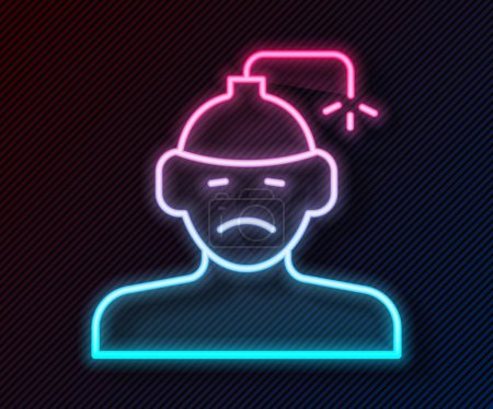 Glowing neon line Concussion, headache, dizziness, migraine icon isolated on black background.  Vector