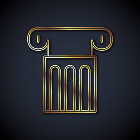 Téléchargez les illustrations : Ligne d'or Ancienne icône de colonne isolée sur fond noir. Vecteur - en licence libre de droit