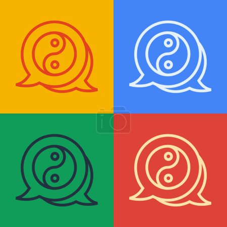 Ilustración de Línea de arte pop Yin Yang símbolo de armonía y equilibrio icono aislado en el fondo de color. Vector - Imagen libre de derechos