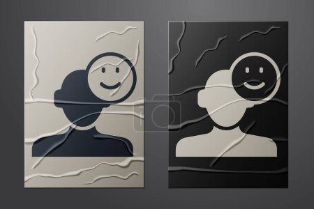 White Good mood icon isolated on crumpled paper background. Paper art style. Vector