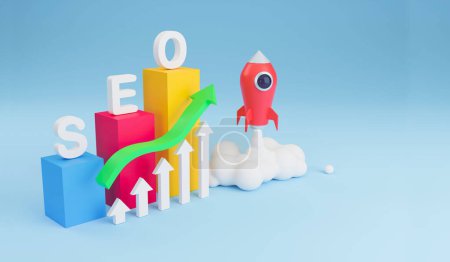 Photo for SEO Search Engine Optimization, concept for promoting ranking traffic on website, optimizing your website to rank in search engines or SEO. 3D Rendering illustration. - Royalty Free Image