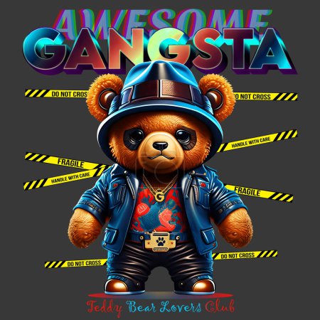 Photo for Awesome Gangsta (cute gangster teddy bear) Artwork for direct to garment printing and print on demand. Such as tee graphics, stickers, prints, wall arts, home textiles, pajamas, mugs etc. - Royalty Free Image