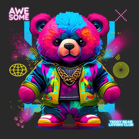 Photo for Awesome baby punk bear (teddy bear lovers club) Artwork for direct to garment printing and print on demand. Such as tee graphics, stickers, prints, wall arts, home textiles, pajamas, mugs etc. - Royalty Free Image