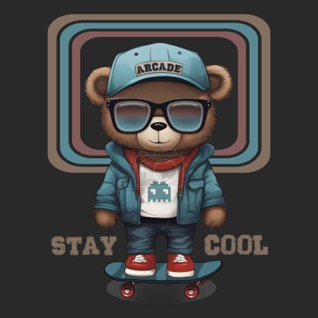 Photo for Skater teddy bear (stay cool) Artwork for direct to garment printing and print on demand. Such as t-shirt graphics, stickers, prints, wall arts, home textiles, pajamas, mugs, logos etc. - Royalty Free Image